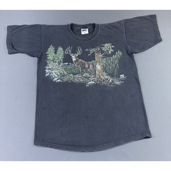 Rare Vintage 1996 Stand Out Designs Earth Nature Animal Deer Forest Black Faded - Picture 1 of 9
